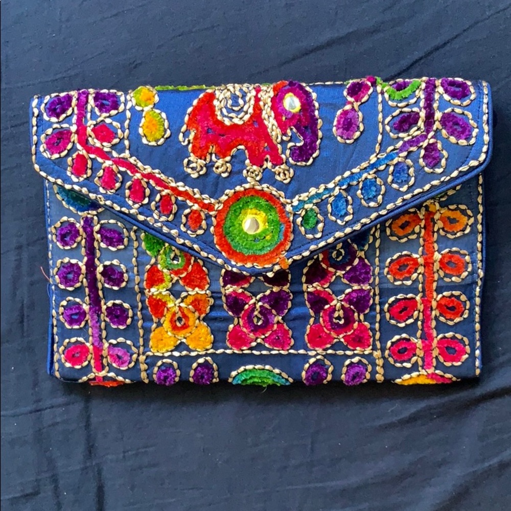 Handmade, Colorful Indian Clutch with Elephant
